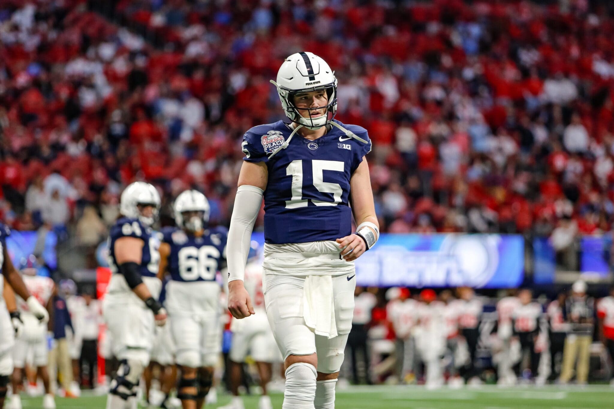 Penn State QB Drew Allar is temporarily out of Saturday night’s game at Wisconsin with an injury.