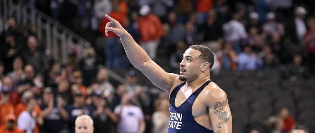 Current Penn State wrestling star Josh Barr gets “bounced like a basketball” by four-time national champ and Olympic Bronze Medalist Aaron Brooks.