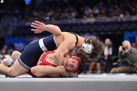Penn State wrestling star Levi Haines will be doing this a lot in his final season of eligibility.