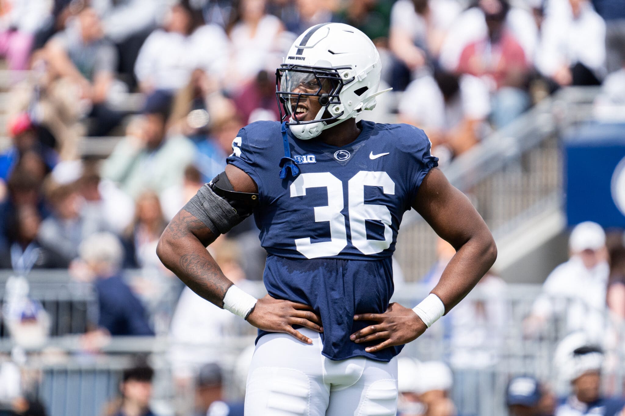 Penn State DE Zuriah Fisher is still battling back from injury.
