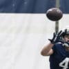 Penn State Football wide receiver Brett Eskildsen hauls in a pass during practice. Image courtesy of Brett Eskildsen's Instagram account.