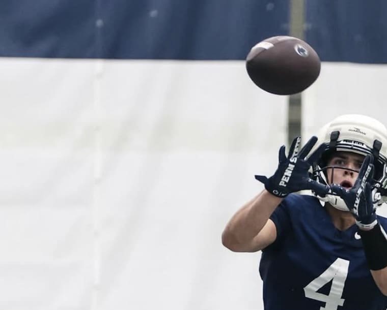 Penn State Football wide receiver Brett Eskildsen hauls in a pass during practice. Image courtesy of Brett Eskildsen's Instagram account.